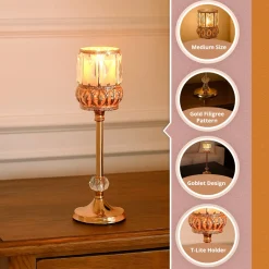 VON CASA Medium Golden Filigree T-Light Holder