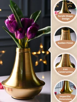 VON CASA Metal Flower Vase - Surahi Shaped