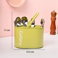 VON CASA Mint Green Galvanized Iron Cutlery Holder – Oval Shape