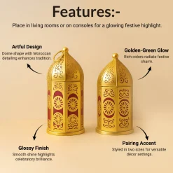 VON CASA Moroccan Lantern Set of 2 – Golden & Red (Domed Design)