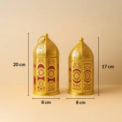 VON CASA Moroccan Lantern Set of 2 – Golden & Red (Domed Design)