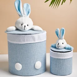 VON CASA Multi Purpose 2Pcs Round Fabric Basket - Bunny Face Design