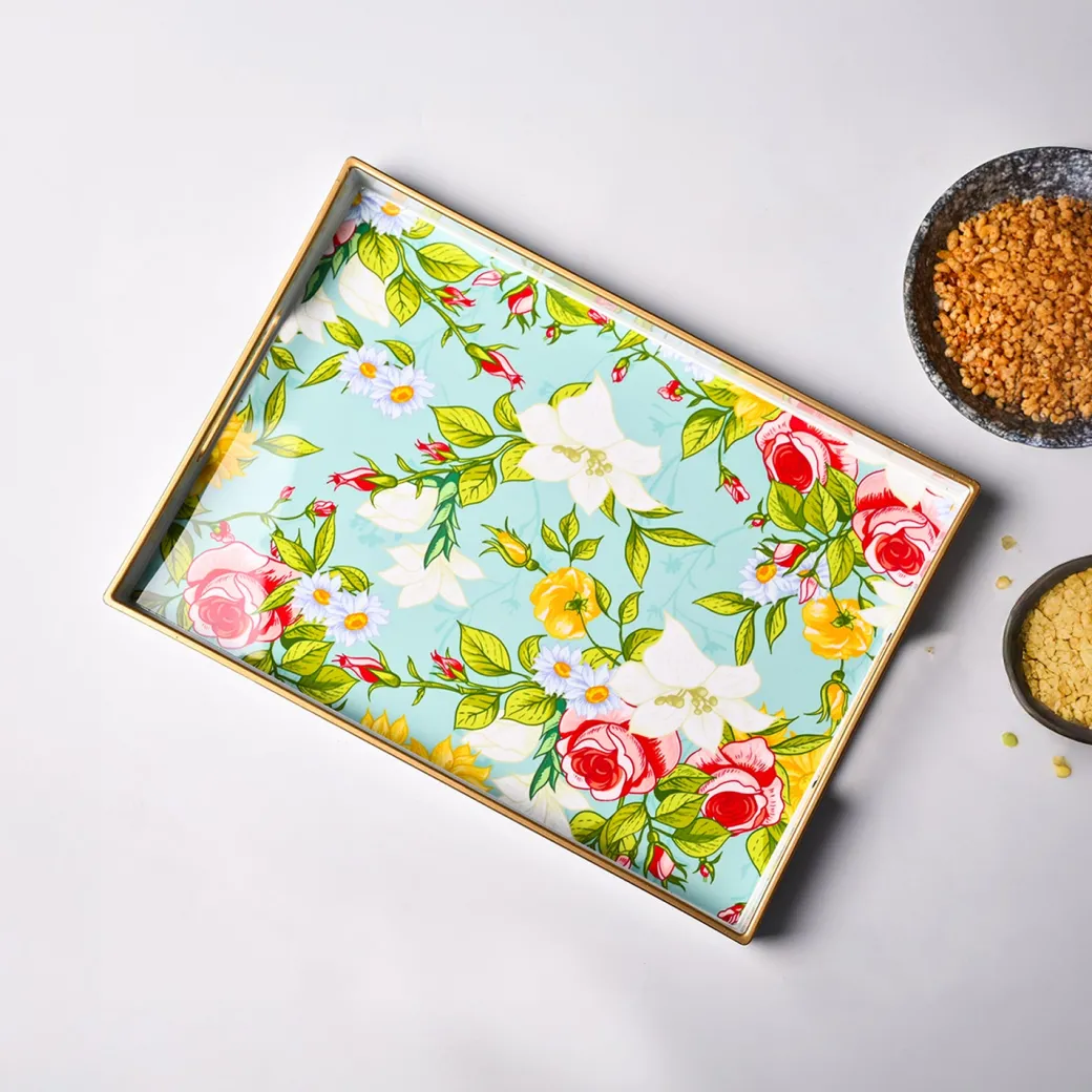 VON CASA Multicolour Floral Large Serving Tray