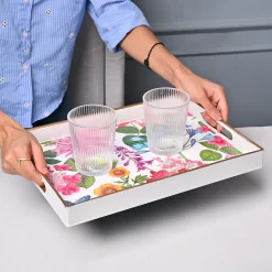 VON CASA Multicolour Large Floral Design Serving Tray