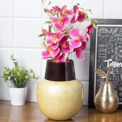 VON CASA Mustard Globular Shape Pot Vase (Mustard Enamel)