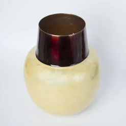 VON CASA Mustard Globular Shape Pot Vase (Mustard Enamel)