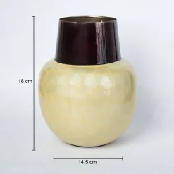 VON CASA Mustard Globular Shape Pot Vase (Mustard Enamel)