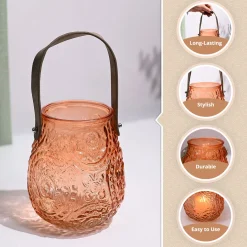 VON CASA Orange Cylindrical Glass T-Light Holder