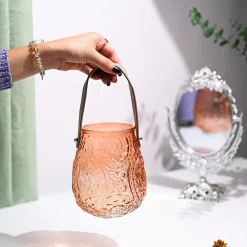 VON CASA Orange Cylindrical Glass T-Light Holder