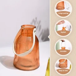 VON CASA Orange Cylindrical Glass T-Light Holder