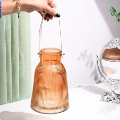 VON CASA Orange Cylindrical Glass T-Light Holder