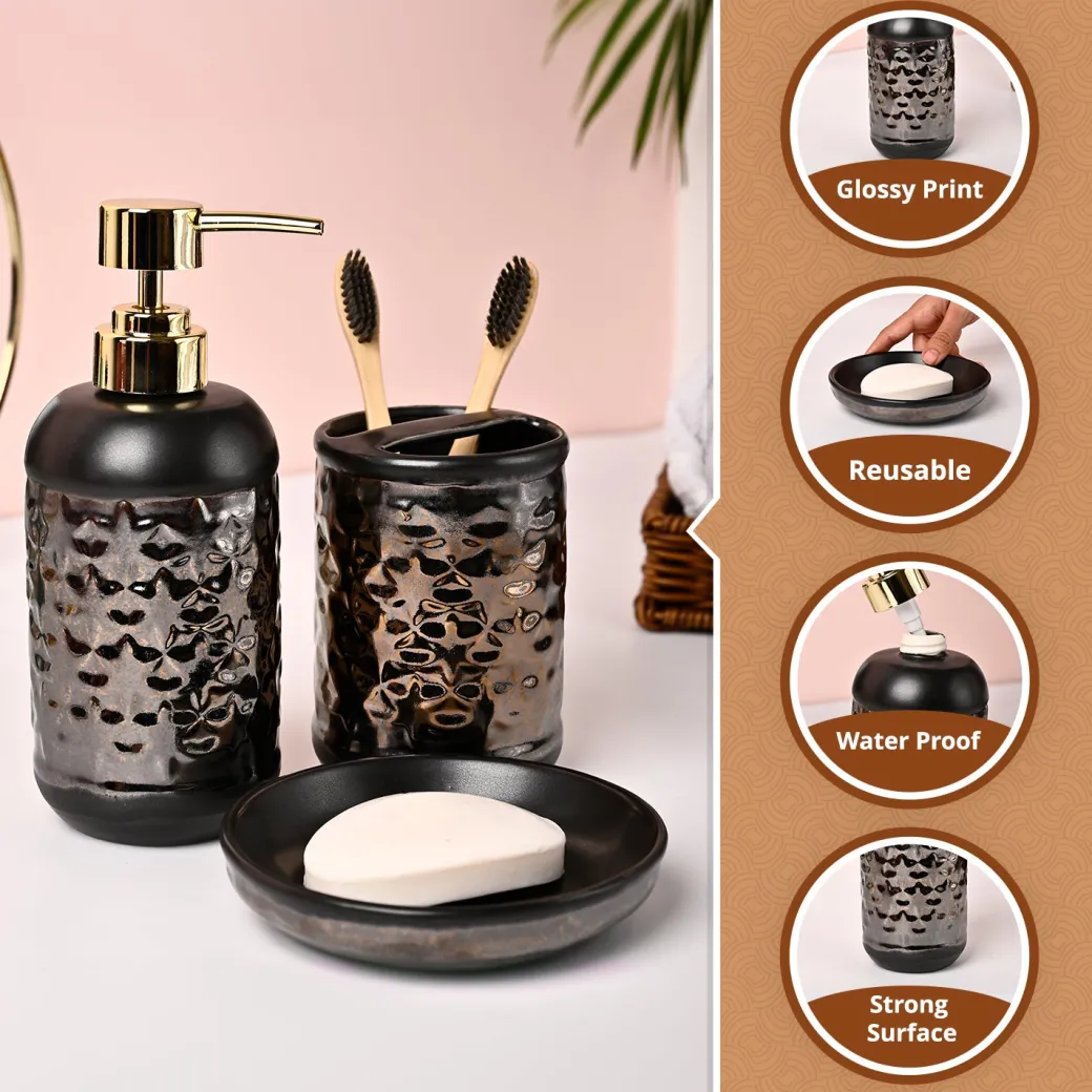 VON CASA 3Pcs Back & Gold Ceramic Bathroom Set