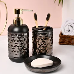 VON CASA 3Pcs Back & Gold Ceramic Bathroom Set