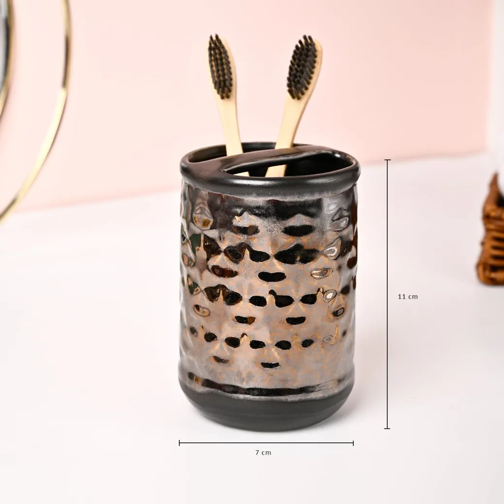 VON CASA 3Pcs Back & Gold Ceramic Bathroom Set