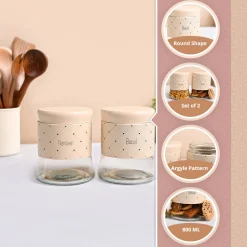 VON CASA Peach Argyle Biscuit & Namkeen Jar Set