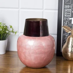 VON CASA Pink Globular Shape Pot Vase (Pink Enamel)