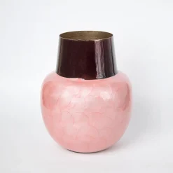 VON CASA Pink Globular Shape Pot Vase (Pink Enamel)