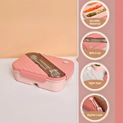 VON CASA Pink Plastic Lunch Box with Spoon Fork