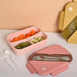 VON CASA Pink Plastic Lunch Box with Spoon Fork