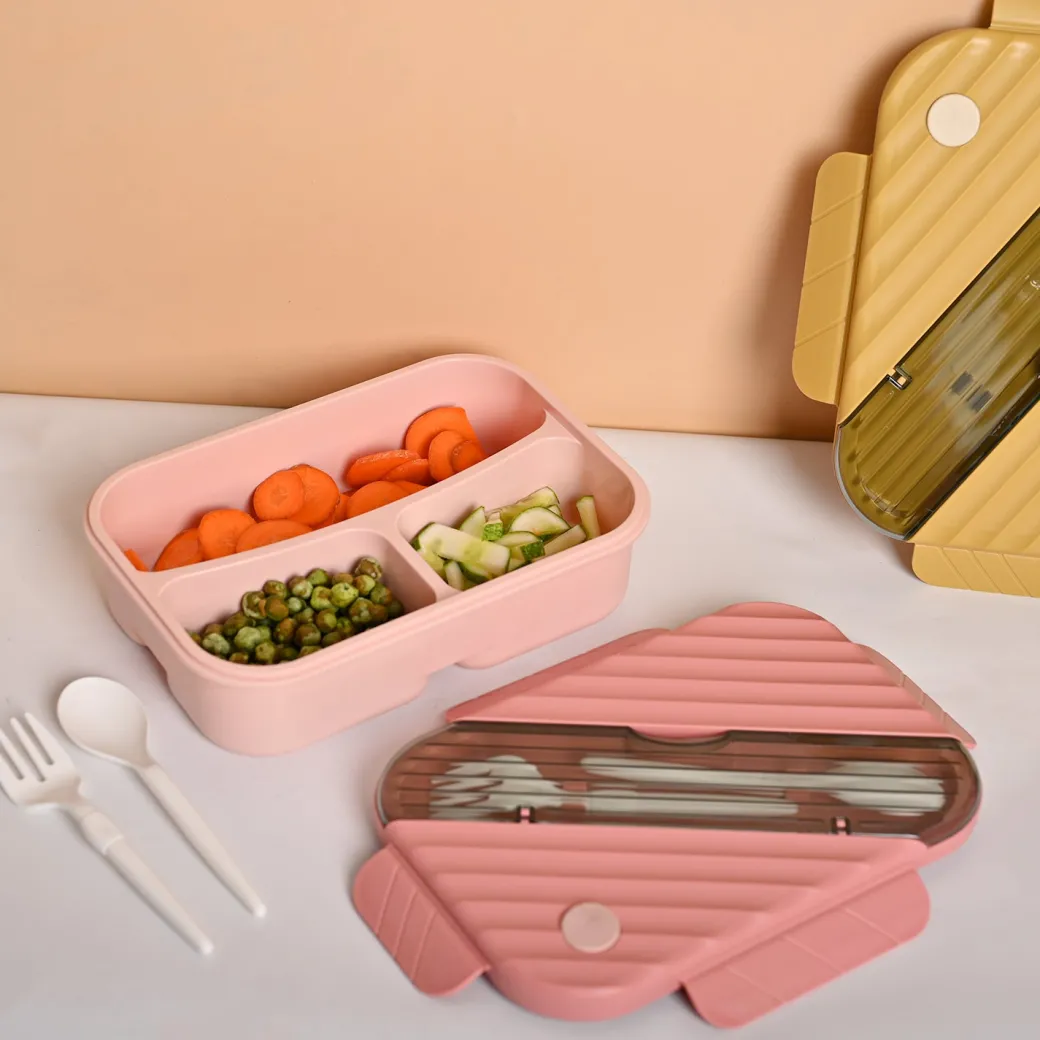 VON CASA Pink Plastic Lunch Box with Spoon Fork