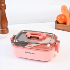 VON CASA Pink Plastic Lunch Box with Spoon