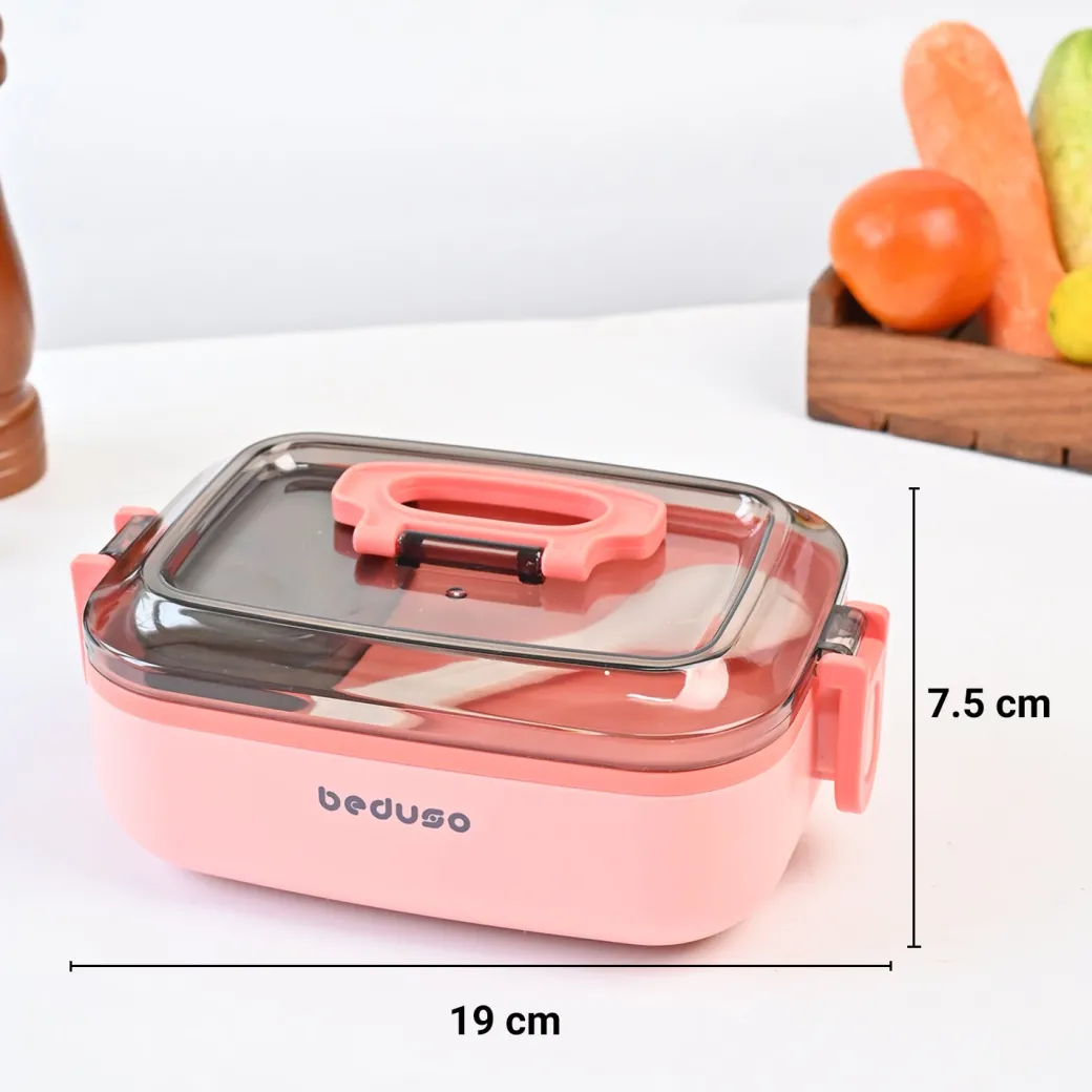 VON CASA Pink Plastic Lunch Box with Spoon