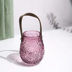 VON CASA Purple Cylindrical Glass T-Light Holder