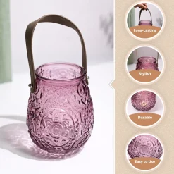 VON CASA Purple Cylindrical Glass T-Light Holder