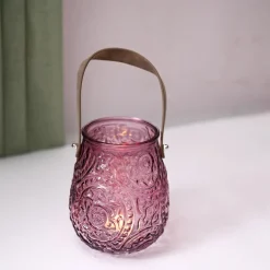 VON CASA Purple Cylindrical Glass T-Light Holder
