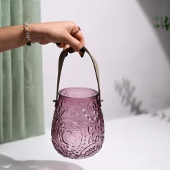 VON CASA Purple Cylindrical Glass T-Light Holder
