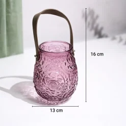 VON CASA Purple Cylindrical Glass T-Light Holder