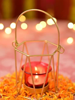 VON CASA Red & Golden T-Light Holder