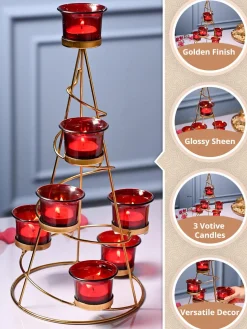 VON CASA Red 7 Votive Tree T- Light Holder