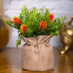 VON CASA Red Artificial Potted Plant - Knitted