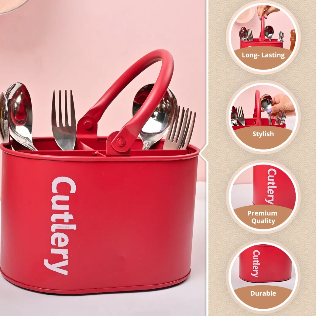 VON CASA Red Galvanized Iron Cutlery Holder – Matte Finish