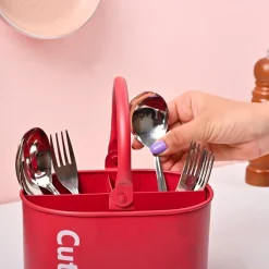VON CASA Red Galvanized Iron Cutlery Holder – Matte Finish
