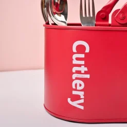 VON CASA Red Galvanized Iron Cutlery Holder – Matte Finish