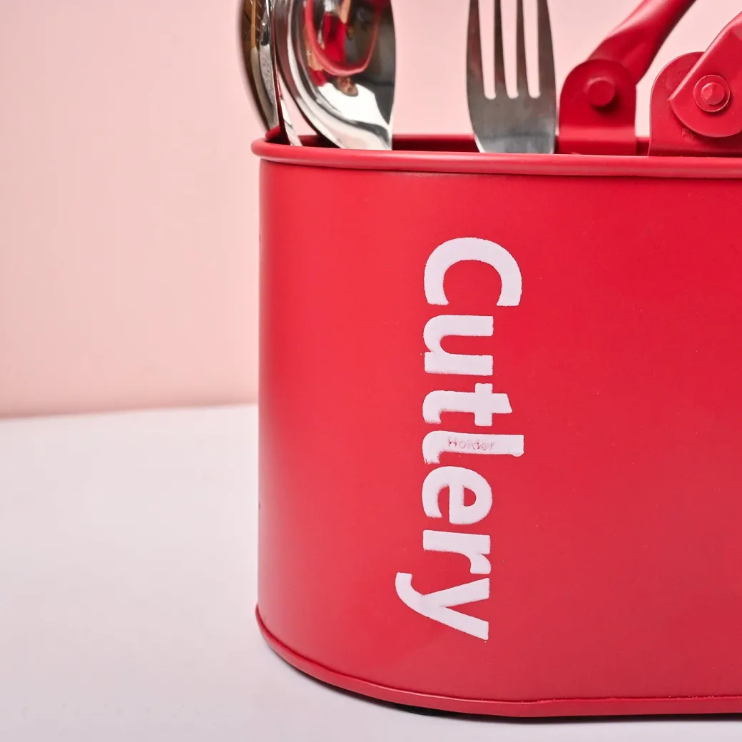 VON CASA Red Galvanized Iron Cutlery Holder – Matte Finish