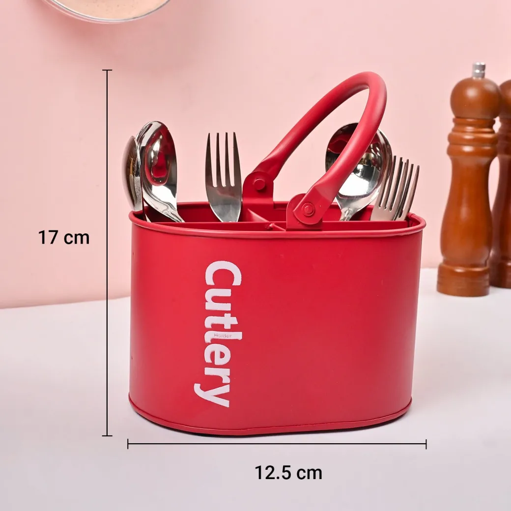VON CASA Red Galvanized Iron Cutlery Holder – Matte Finish