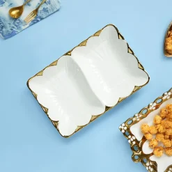 VON CASA Scalloped Ceramic Dish With 2 Compartment