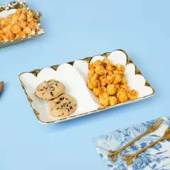 VON CASA Scalloped Ceramic Dish With 2 Compartment