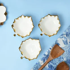 VON CASA Scalloped Ceramic Leaf Bowl Gift Set (Set Of 3)