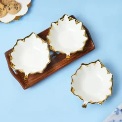 VON CASA Scalloped Ceramic Leaf Bowl Gift Set (Set Of 3)
