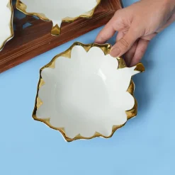 VON CASA Scalloped Ceramic Leaf Bowl Gift Set (Set Of 3)