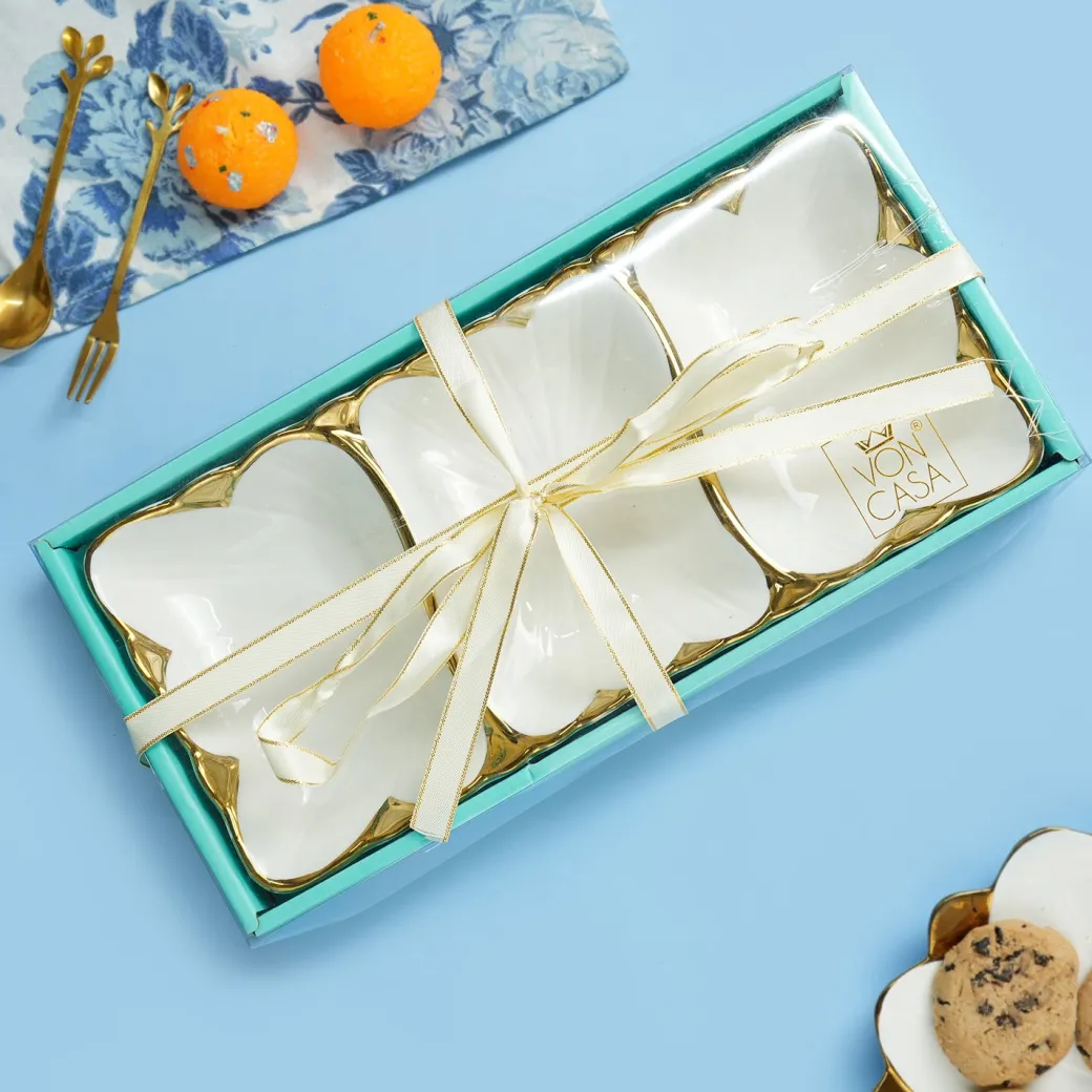 VON CASA Scalloped Ceramic 3-Compartment Serving Dish
