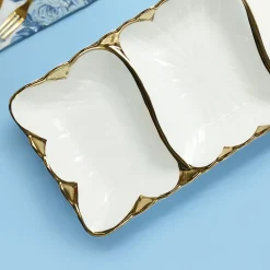 VON CASA Scalloped Ceramic 3-Compartment Serving Dish