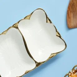 VON CASA Scalloped Ceramic 3-Compartment Serving Dish