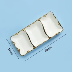 VON CASA Scalloped Ceramic 3-Compartment Serving Dish