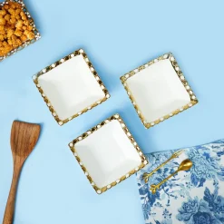 VON CASA Scalloped Ceramic Rectangular Bowl Gift Set (Set Of 3)