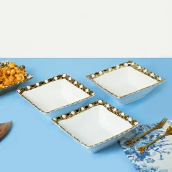 VON CASA Scalloped Ceramic Rectangular Bowl Gift Set (Set Of 3)